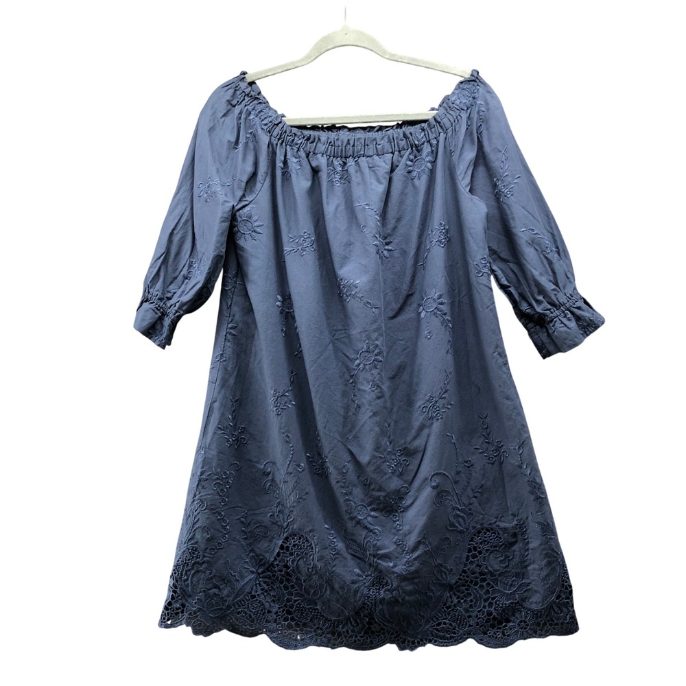 Abercrombie Fitch Off The Shoulder Eyelet Lace Mini Dress Size M Slate Blue